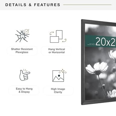 MCS Studio Gallery Classic 20x28 Poster Frame Black Woodgrain, Vertical & Horizontal Wall Hanging Large Picture Frame for Photos, Posters & Art Prints (1-Pack) - Image 6