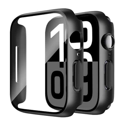 Smiling 2 Pack Case Compatible with Apple Watch Series 11 (2025)/Series 10 46mm with Tempered Glass Screen Protector, Hard PC Case Overall Protective Cover, 9H+ Hardness Scratch-Resistant - Black - Image 1