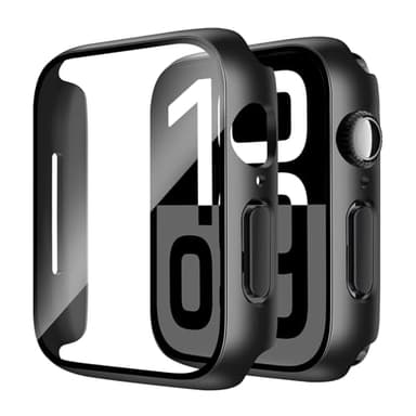 Smiling 2 Pack Case Compatible with Apple Watch Series 11 (2025)/Series 10 46mm with Tempered Glass Screen Protector, Hard PC Case Overall Protective Cover, 9H+ Hardness Scratch-Resistant - Black - Image 1