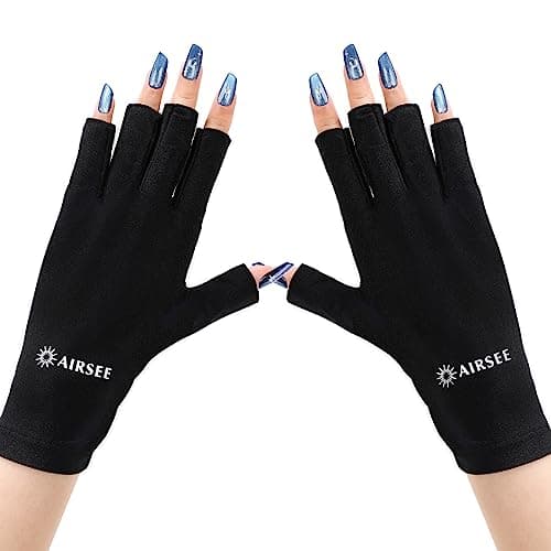 AIRSEE UV Gloves for Nail Lamp,Professional UPF50+ UV Protection Gloves for Manicures Nail Art,Fingerless Gloves That Shield Skin from The Sun and Nail Lamp (Black) - Image 1