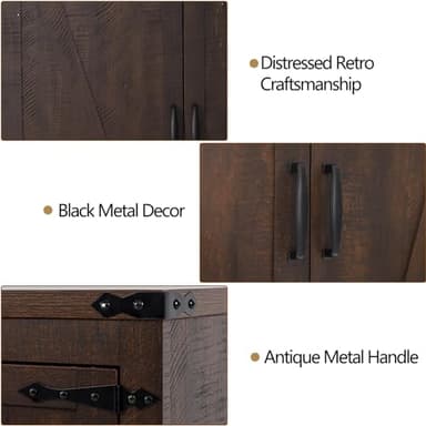 Hlivelood 71" Tall Kitchen Pantry,Farmhouse Storage Cabinet with Adjustable Shelves,Load-Bearing Steel Pipe,Farmhouse Pantry Cabinet with 4 Barn Doors, for Kitchen,Dining Room,Living Room(Brown) - Image 6