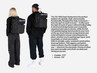 WOLFpak 25L Athletic Gym Backpack - Durable 1000D Waterproof Oxford Material with MOLLE Webbing, Laptop Pocket & Dual Cup Holders, Durable Fitness/Travel/Military Daypack (Nightshade Edition) - Image 2