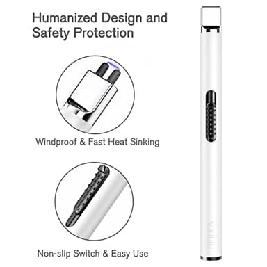 REIDEA USB Candle Lighter, Windproof Flameless Electronic Lighter with Safety Protector Button, Rechargeable for Home, Outdoor Activities (White) - Image 2