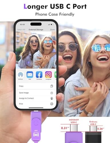 MOSDART 128GB Dual USB C Flash Drive, Speed Up to 150MB/S Type C 3.1 Thumb Drive with Keychain and LED Indicator, exFAT Memory Stick for iPhone 15 and 16, iPad, Android Phone, Tablet, Laptop, Purple - Image 2