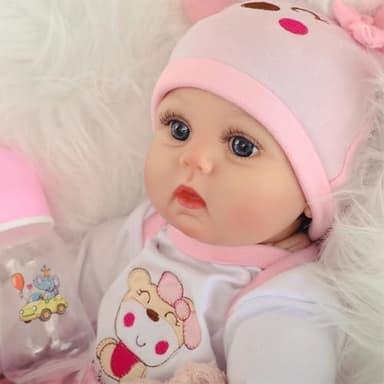 Kdudgso Reborn Baby Dolls Girl 22 Inch Realistic Silicone Baby Doll, Real Life Bebe Dolls Lifelike Handmade Soft Vinyl Cloth Body with Feeding Kit Toys Gifts for Kids 3+ (Lucia) - Image 2