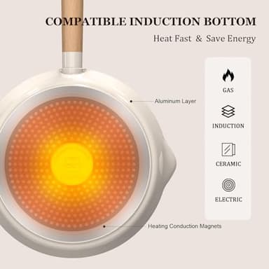 imarku Pots and Pans Set Non Stick, 10 Pcs Granite Cookware Set, Removable Handle Pots and Pans, PFOA Free, Oven Safe Pan, Cream, Birthday Gifts for Women Men - Image 3