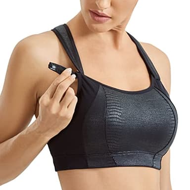 SYROKAN Women's Sports Bra Front Adjustable High Impact Support Padded Wireless Racerback Plus Size Running Bra Leather - Black Lizard 42DD - Image 1