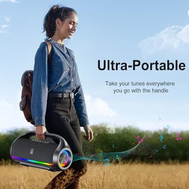 HWWR Portable Bluetooth Speaker with 2 Wireless Microphones, IPX5 Waterproof Speakers with Deep Bass & LED Lights, Loud Stereo Portable Speaker for Outdoor Indoor Home Parties Hiking Camping - Image 8