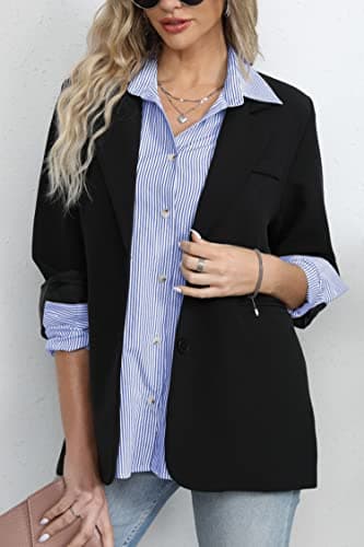 Diosun Womens Striped Button Down Shirts Classic Long Sleeve Stylish Collared Office Work Blouses Tops (Medium, Blue) - Image 4