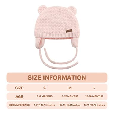 Duoyeree Baby Winter Hat Earflap Cotton Lining Knit Beanie Cap for Toddler Girl Boy (0-6 month, Pink) - Image 5