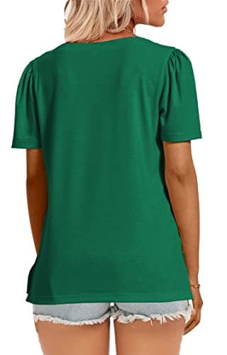 JomeDesign T Shirts for Women Short Sleeve Elegant Blouses Puff Sleeve Summer Tops Green XX-Large - Image 3