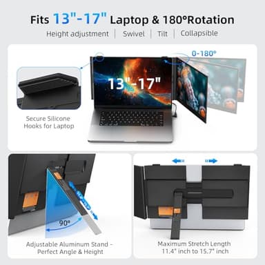14" Dual Laptop Screen Extender with 1.3lbs - Ultra Thin Portable Monitor for Laptop Plug & Play, FHD 1080P Laptops Extended Monitor for 13"-17" Laptops, USB-C/HDMI Travel Display for Mac/Win - Image 6