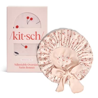 Kitsch XL Satin Bonnet for Sleeping - Softer Than Silk Bonnet For Sleeping Women - Secure Fit, Adjustable, Night Cap For Curly & Textured Hair - Prevents Breakage, Tangles & Thinning - Cherry Print - Image 7
