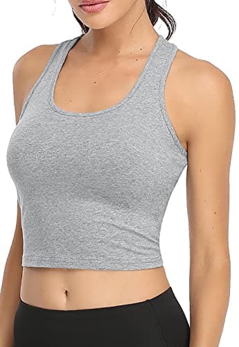 Porvike Sports Crop Tank Tops for Women Cropped Athletic Yoga Tops Racerback Running Tanks Cotton Workout Shirts Sleeveless Undershirts Exercise Gym Clothes 3 Pack Black White Grey M - Image 3