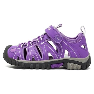 HOBIBEAR Girls Outdoor Closed-Toe Breathable Summer Kids Athletic Sport Sandals Lightweight Purple/Grey - Image 2