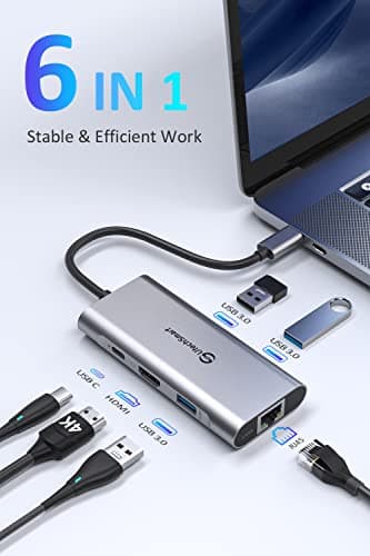 UtechSmart USB C Hub, USB C Ethernet Multiport Adapter, 6 In 1 USB C to HDMI Dock Compatible for Macbook Pro/Air, Chromebook, Dell XPS, HP and Type C Devices (Gigabit Ethernet 100W PD 4K HDMI USB 3.0) - Image 3