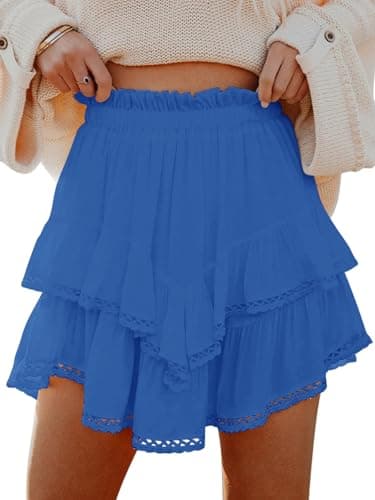 Aoudery Flowy Shorts for Women Casual Boho Ruffle Tiered Skorts High Waist Mini Skirts Golf Tennis Butterfly Crochet Shorts - Royal Blue L - Image 1