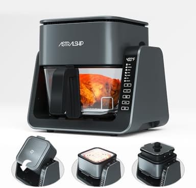 Astralship 2-in-1 Glass Air Fryer & Grill Combo, 4.2 QT + 1.3 QT Capacity, 7 Digital Presets, Small, Non-Toxic See-Through Glass Bowl, Low-Oil Healthy Cooking, Easy to Clean, Multi-Function Design - Image 3