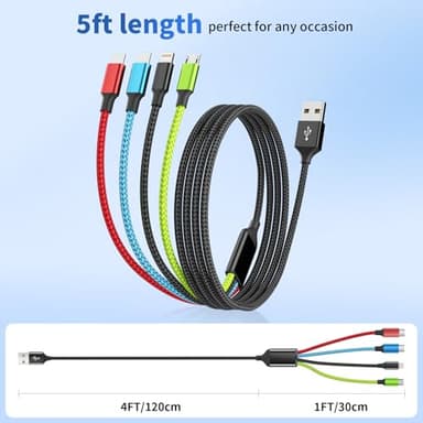 Firsting Travel Essentials Multi Charging Cable [2Pack 5FT], Nylon 4 in 1 Charging Cords, USB Cable Phone Charger with IP/Type C/Type C/Micro Port, Compatible with Most Cell Phones/Tablets and More - Image 7