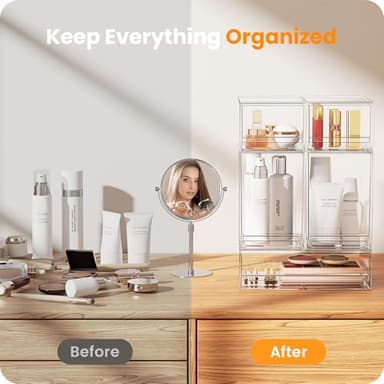 A-LuGei 【𝟰𝗣𝗖𝗦】 Acrylic Stackable Storage Drawers, 8.7" H Makeup Organizer, Bathroom Organizer and Storage, Plastic Storage Bins for Kitchen Cabinet Pantry Medicine Fridge - Image 9