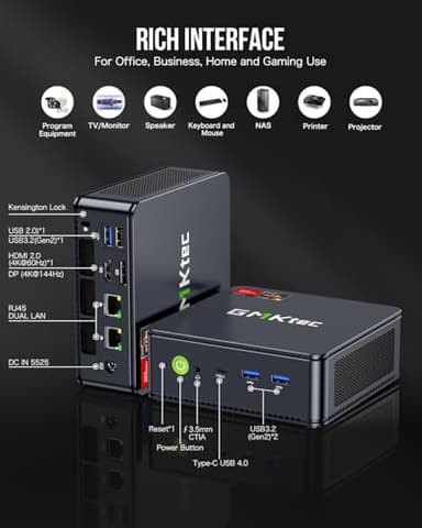 GMKtec M6 Gaming PC Mini AMD Ryzen 5 6600H(Max 4.5GHz) Dual NIC LAN 2.5G DDR5 Dual SSD Slot/WiFi 6E, USB3.2, USB-C, BT5.2, DP, HDMI, Dual Fan - Image 7