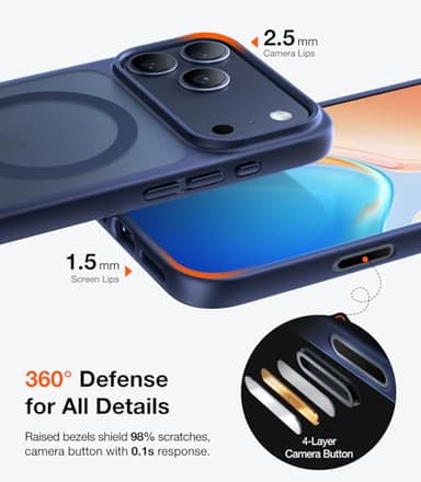 TORRAS Stronger Magnetic for iPhone 17 Pro Case 12FT Military-Grade Protection [Camera Control][Fit for MagSafe] Shockproof Translucent Anti-Fingerprint Phone Case for iPhone 17 Pro 6.3", Deep Blue - Image 6