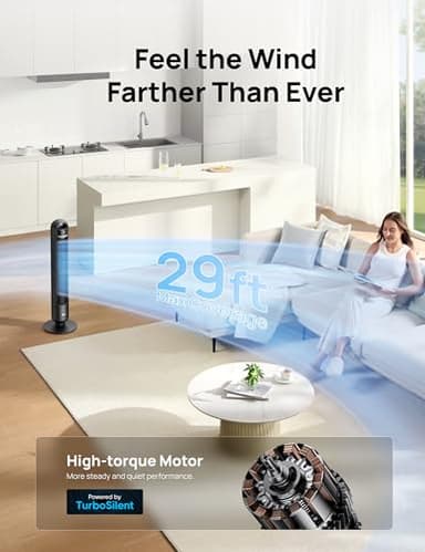 Dreo Tower Fan for Bedroom, 90° Oscillating Standing Fans for Room with 4 Speeds, 3 Modes, 28dB Quiet for Sleep, 25ft/s Velocity, 8H Timer, Remote, Living Room, Office, Home, Black, TF117 - Image 4