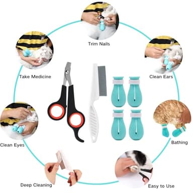 TTMIMIK 6Pcs Adjustable Silicone Cat Scratch Proof Boots with Pet Nail Clipper and Comb for Bathing and Grooming Feet Cover Cat Foot Cover for Home Pet Dog Ferret Rabbit Guinea Pig (Blue) - Image 4