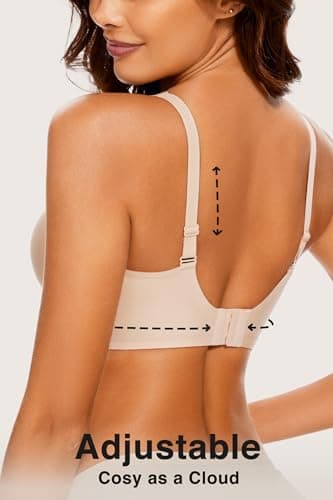 Deep V Bras for Women No Underwire Adjustable Straps Comfort Wireless Bralettes Seamless Plunge Everyday Push Up Bra, Nude, Large - Image 3