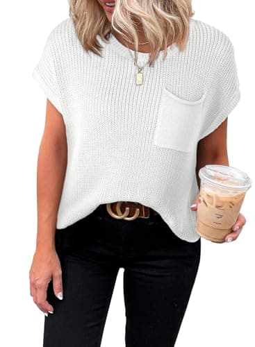 Dokotoo Womens Ladies Cap Sleeve Tunic Tops and Blouses for Women Sweaters Oversized Casual Summer Loose Fitting Short Sleeve Sweater Trendy Shirts Solid T-Shirts White X-Large - Image 1