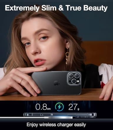 TORRAS Crystal Clear for iPhone 16 Pro Max Case, [Anti-Yellowing][Military-Grade Protection], Slim Translucent Anti-Scratch Back, Soft Bumper, Non-Slip Protective Phone Cover, Translucent Black 6.9" - Image 6