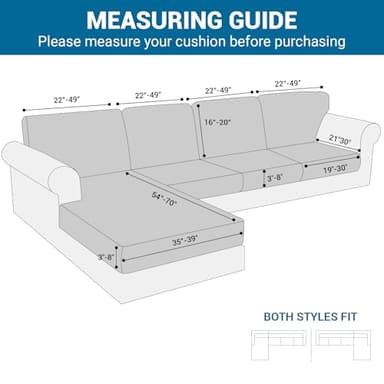 Deep Dream Sectional Couch Covers 8 Pieces, Stretch Couch Cushion Covers, L Shaped Washable Sofa Covers for Left/Right Sectional Sofa (4 Backrest Cover + 3 Seater + 1 Chaise, Brown) - Image 2
