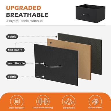 Sweetcrispy Nightstand Small Bedroom Dresser with 4 Fabric Drawers, Bed Side Furniture End Table, Wooden Top Cabinet Night Stand Dresser for Closet, Entryway, Dorm, Black - Image 6