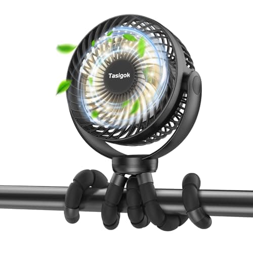 Tasigok Portable Stroller Fan, 4000mAh Battery Operated Mini Personal Baby Fan with Night Light, 26H 3 Speeds Rechargeable, 360° Rotate Handheld Desk Cooling for Car Seat Crib Treadmill Travel - Image 1
