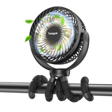 Tasigok Portable Stroller Fan, 4000mAh Battery Operated Mini Personal Baby Fan with Night Light, 26H 3 Speeds Rechargeable, 360° Rotate Handheld Desk Cooling for Car Seat Crib Treadmill Travel - Image 1