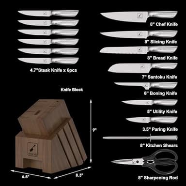 imarku Knife Set, 16PCS High Carbon Stainless Steel Kitchen Knife Sets with Block Ultra Sharp Knife Block Set, Japanese Knife Set with Dotted Non-slip Ergonomic Handle, Dark Brown, Best gifts - Image 2
