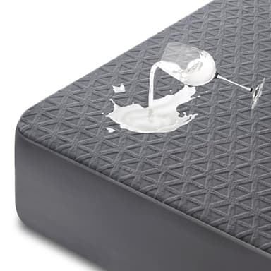 Premium Waterproof Mattress Protector Queen Size, Breathable Bed Cover 3D Air Fabric Cooling Mattress Pad Cover Smooth Soft Noiseless Washable, 8''-21'' Deep Pocket (Gray) - Image 1
