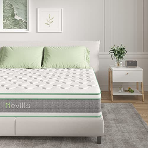 Novilla Queen Mattress, 12 Inch Hybrid Mattress in a Box, Innerspring Mattress with Gel Memory Foam for a Cool Sleep, Pressure Relief, Medium Firm Pillow Top Mattress, Groove - Image 1