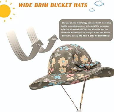 Baby Girl Sun Hat Summer Beach Hats with UPF 50+ Toddler Infant with Wide Brim Strap Outdoor Bucket Hat A-Brownflower 0-6 Months - Image 3
