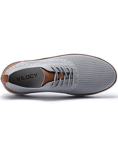 VILOCY Men's Casual Dress Sneakers Oxfords Business Shoes Lace Up Lightweight Comfortable Breathable Walking Knit Mesh Fashion Sneakers Tennis Light Grey,EU48 - Image 5