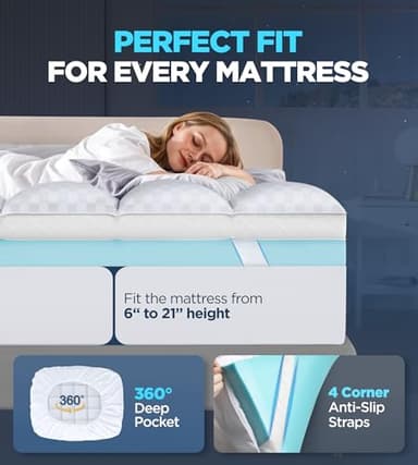 Dual Layer Memory Foam Mattress Topper for Pain Relief with 2X Support, 2" Fluffy Pillow Top King Mattress Topper Plus 2" Odor-Free Cooling Gel Memory Foam Ultra Comfort Mattress Pad Cover - Image 6