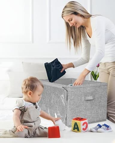 NEATJELAI Large Shoe Storage-2 Pack,Shoe Organizer for Closet Foldable Shoe Boxes with Adjustable Dividers and Clear Cover, Fits up to 32 Pairs, Grey - Image 2