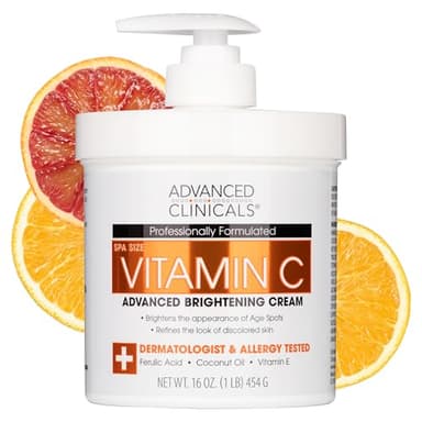 Advanced Clinicals Vitamin C Cream Visibly Brightening Body Lotion | Vitamin C Moisturizer Skin Care Body Cream For Women & Men Helps Visibly Improve Look Of Dark Spots & Uneven Skin Tone, 16 Ounce - Image 1
