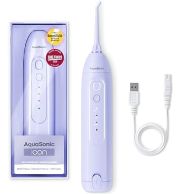 AquaSonic Icon Water Flosser for Teeth – Cordless Rechargeable Oral Irrigator – Waterproof, Portable Dental Cleaning with Jet Tip – Braces Home Travel - Lilac - Image 1