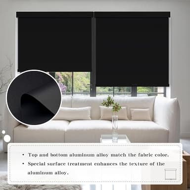 SUNOFF Cordless Blackout Roller Shades Blinds for Windows Free-Stop,Pull Down Room Darkening with Valance,Thermal Insulated Woven Fabric Window Door Blinds for Home,Office,Black 33" W x 72" L - Image 3