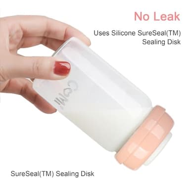 COMI Wide Neck Glass Breastmilk Collection n Storage Bottle, 8oz with Screw Ring Sealing Disk; Re-markable Sealing Disc. BPA Free, Fits Breast Pumps & Nipples (4 Pink Lids) - Image 4