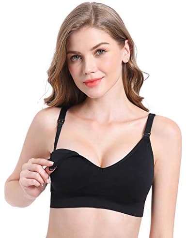 Suekaphin Nursing Bra 5pack Wireless V Neck Maternity Nursing Bra Bralette Low Cut Sleeping Breastfeeding with Extenders,Large,Black/Nude/Pink/Gray/PurpleBean - Image 4