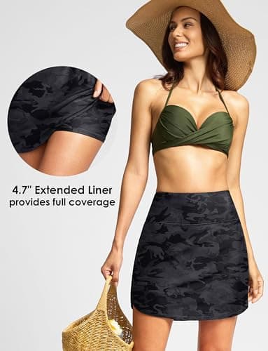 Viodia Women's 17" Long Swim Skirt High Waisted Modest Swimsuits Skirt Bathing Suit Tummy Control Swim Bottoms Black camo L - Image 3