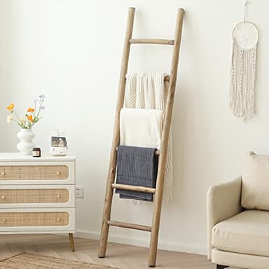 FUIN Fully Assembled 6ft Wood Blanket Ladder Living Room Decorative Wall Leaning Farmhouse Quilt Display Holder Rustic Wooden Towel Rack for Bathroom, Brown - Image 8