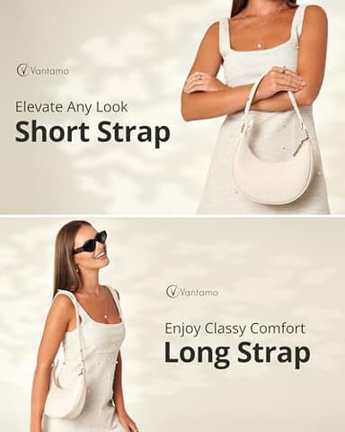 Vantamo Crescent Bags For Women with RFID Protection, Half Moon Clutch Purses for Women with Anti-Theft Clip for Extra Safety, Premium Smooth PU Leather Handbags for Work & Going Out, Nude Purse - Image 3